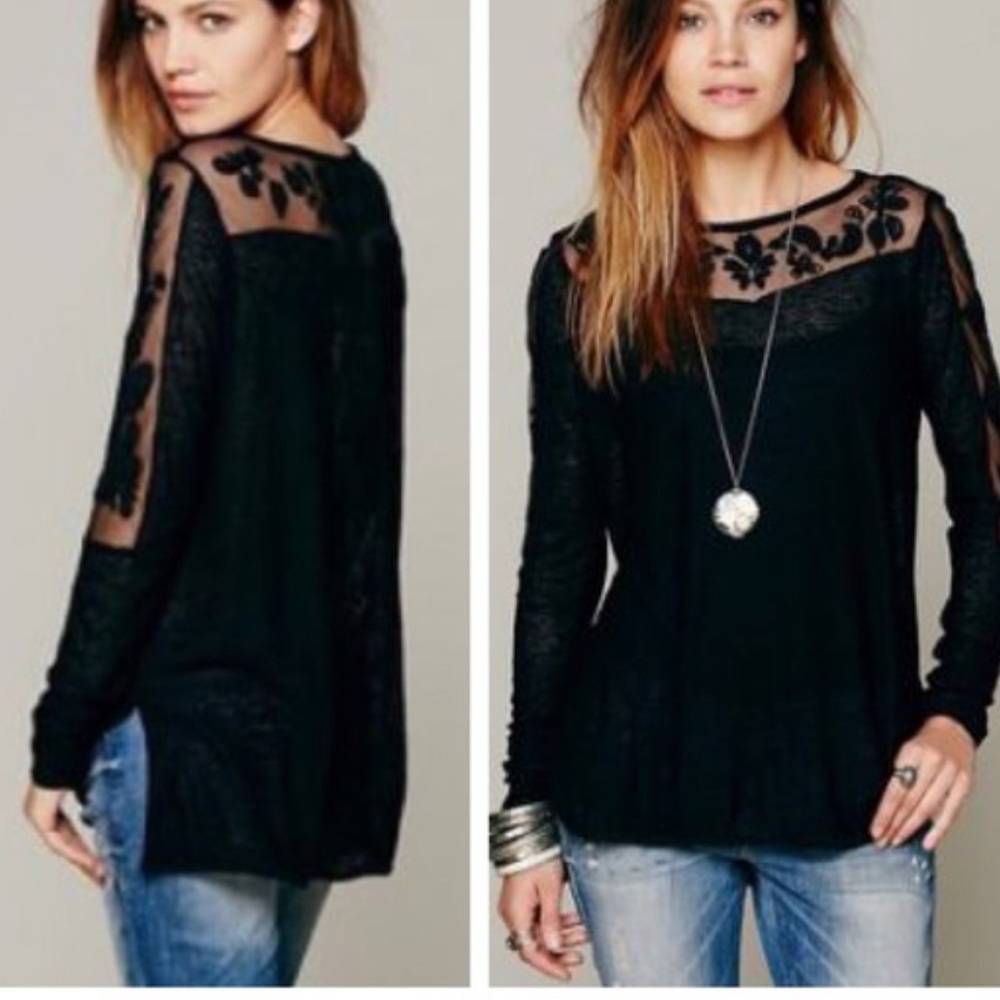 New Romantics Free People Black Lace Jillly Top